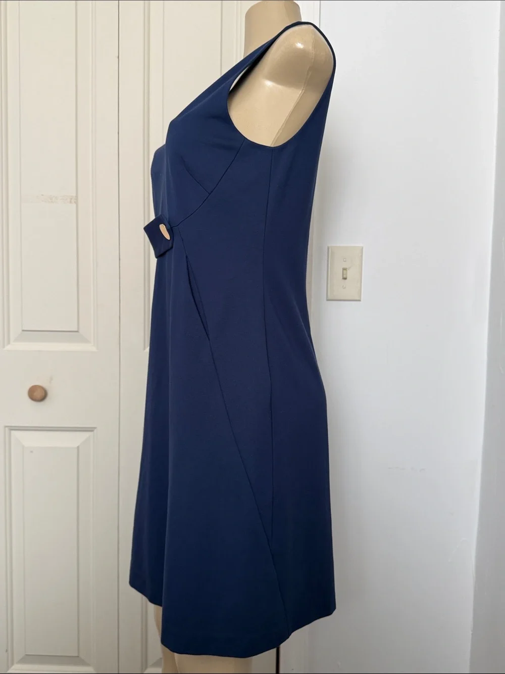 Tory Burch Navy Sleeveless Shift Dress with Button Tab